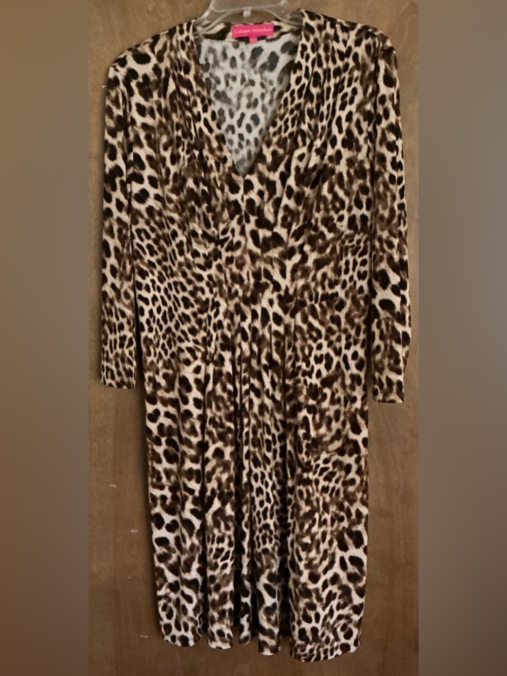 Catherine Malandrino Women Leopard Print Peplum Dress L Classic Style, Lined
